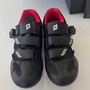 Peloton Black and White Cycling Shoes with Red Accents